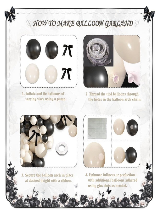 LANGASQUE Black Sand White Balloon Garland Arch Kit, Coquette Birthday Decorations 158Pcs Black Bow Long Balloons Sand White Balloons Different Size for Wedding Bridal Engagement Bachelorette Party Decorations - Image 4